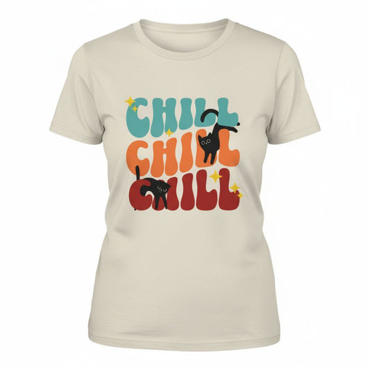 B&B Print Your Vibe “Chill Cat” Women’s T-Shirt – 100% Cotton Graphic Tee for Pet Lovers