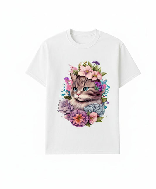 B&B Print Your Vibe “Cute and colorful Women’s Graphic Cat T-Shirt 100% Cotton Fun Pet Lover Tee – Soft Casual