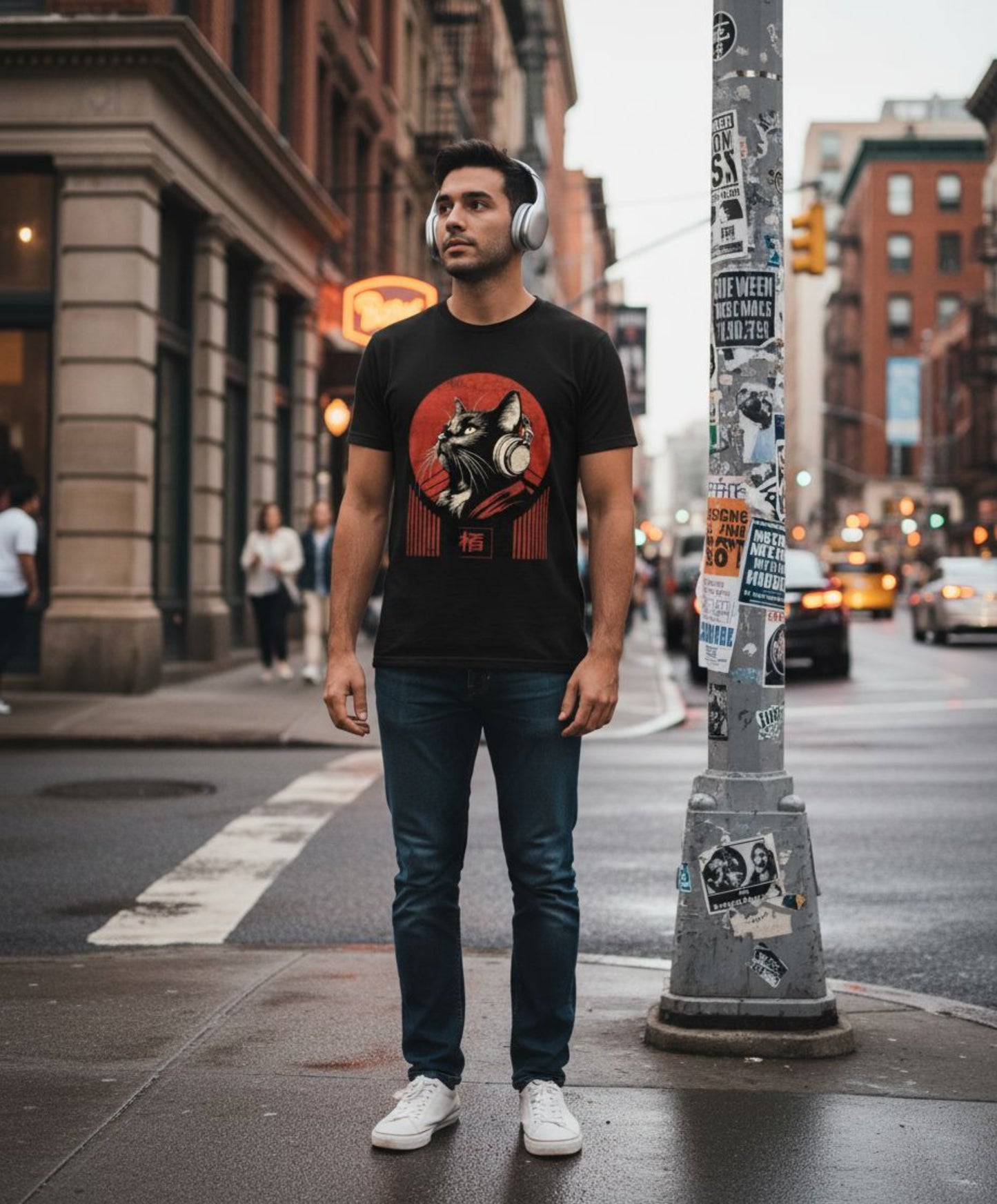 B&B Print Your Vibe "Headphone Cat" Unisex T-Shirt – 100% Cotton Music Lover Graphic Tee for Cat Fans & Streetwear Style