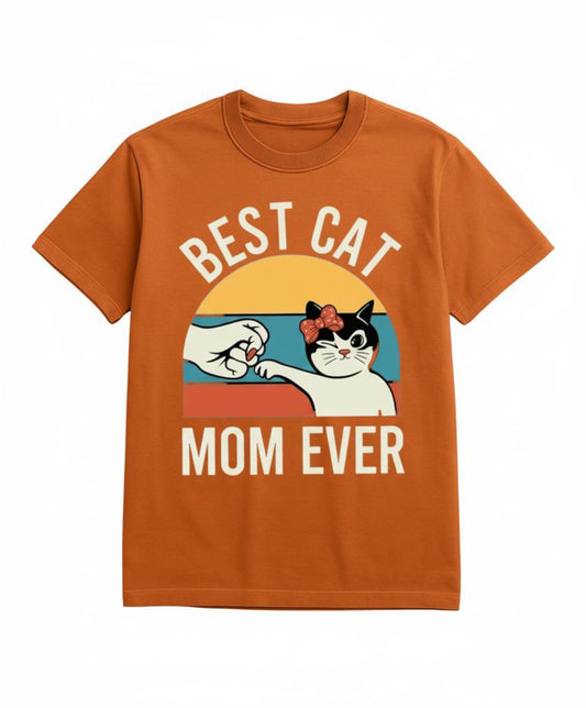 B&B Print Your Vibe “Best Cat Mom Ever” Women’s Graphic T-Shirt – 100% Cotton Cute Pet Lover Tee – Soft Casual Cat Mom Gift Top