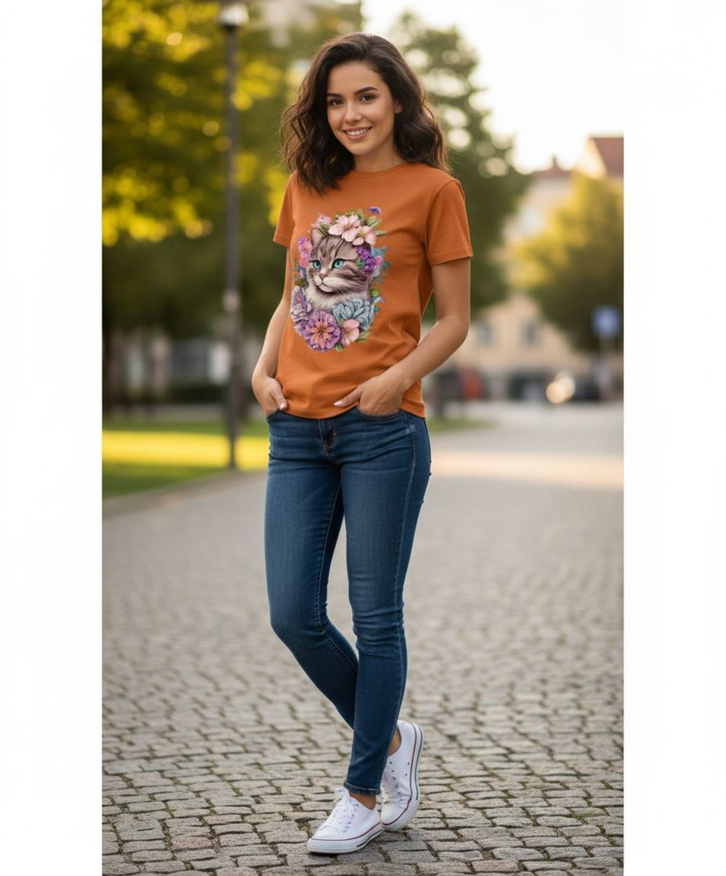 B&B Print Your Vibe “Cute and colorful Women’s Graphic Cat T-Shirt 100% Cotton Fun Pet Lover Tee – Soft Casual