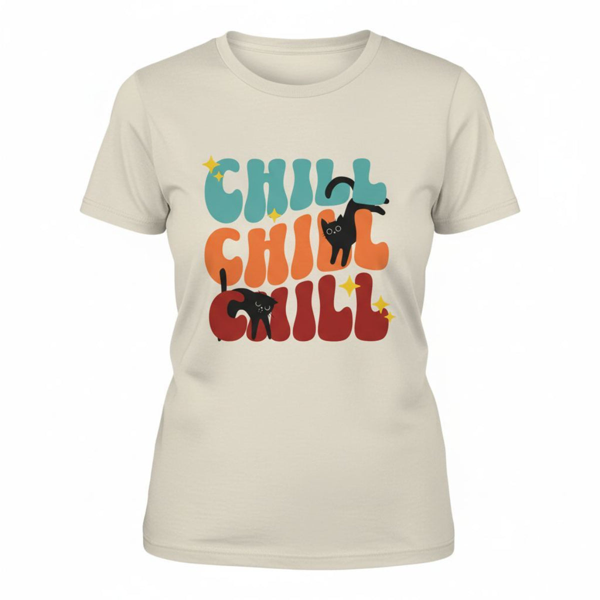 B&B Print Your Vibe “Chill Cat” Women’s T-Shirt – 100% Cotton Graphic Tee for Pet Lovers
