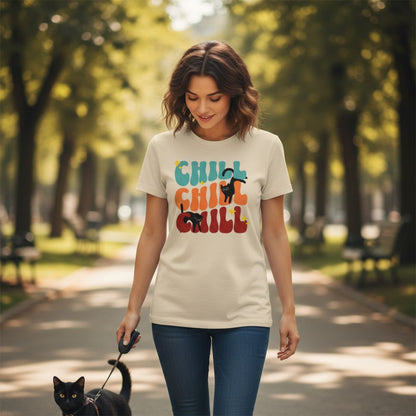 B&B Print Your Vibe “Chill Cat” Women’s T-Shirt – 100% Cotton Graphic Tee for Pet Lovers