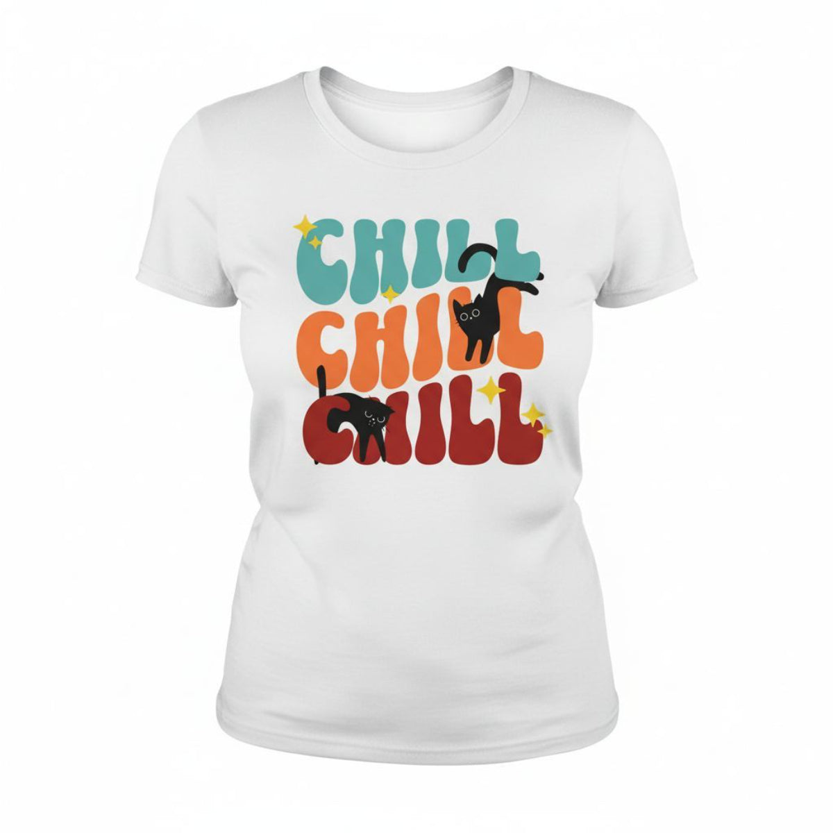 B&B Print Your Vibe “Chill Cat” Women’s T-Shirt – 100% Cotton Graphic Tee for Pet Lovers