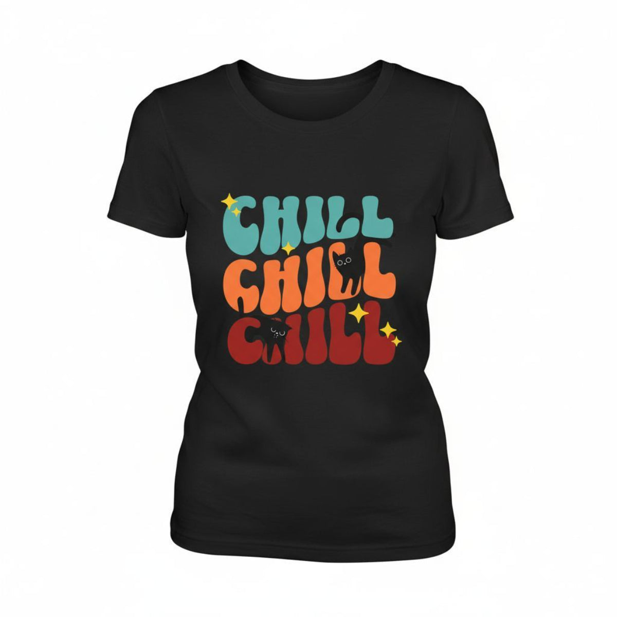 B&B Print Your Vibe “Chill Cat” Women’s T-Shirt – 100% Cotton Graphic Tee for Pet Lovers