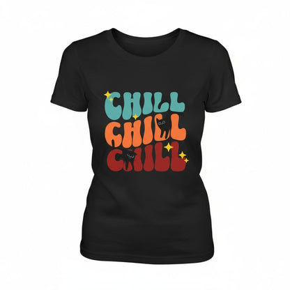 B&B Print Your Vibe “Chill Cat” Women’s T-Shirt – 100% Cotton Graphic Tee for Pet Lovers
