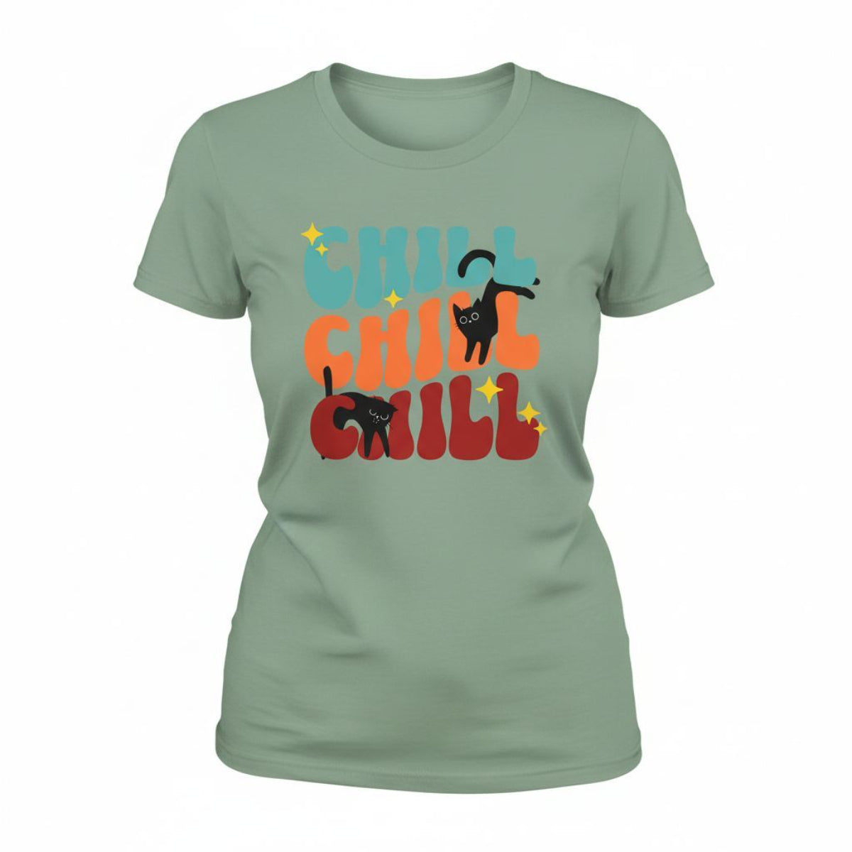 B&B Print Your Vibe “Chill Cat” Women’s T-Shirt – 100% Cotton Graphic Tee for Pet Lovers