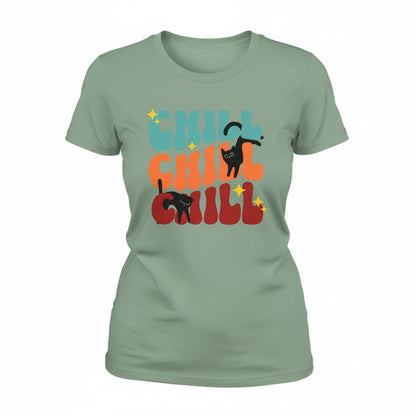 B&B Print Your Vibe “Chill Cat” Women’s T-Shirt – 100% Cotton Graphic Tee for Pet Lovers