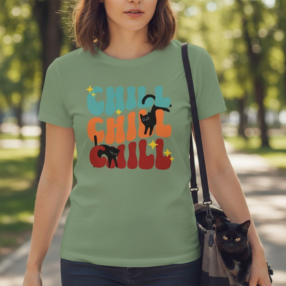 B&B Print Your Vibe “Chill Cat” Women’s T-Shirt – 100% Cotton Graphic Tee for Pet Lovers