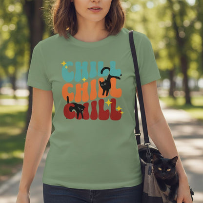 B&B Print Your Vibe “Chill Cat” Women’s T-Shirt – 100% Cotton Graphic Tee for Pet Lovers