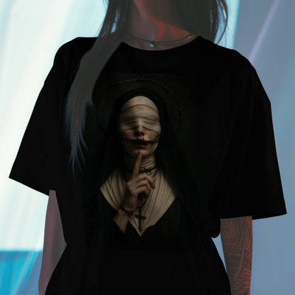 Gothic Nun Graphic T-Shirt, Black, Poly-Cotton Blend, DryBlend 50/50 Poly Cotton
