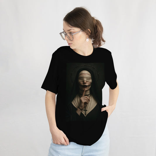 Gothic Nun Graphic T-Shirt, Black, Poly-Cotton Blend, DryBlend 50/50 Poly Cotton