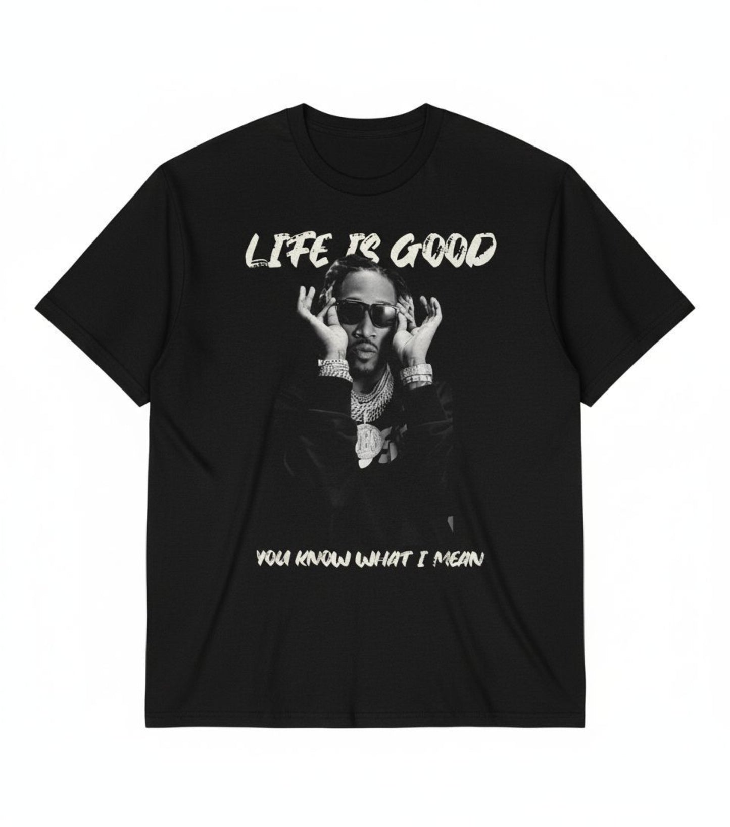 B&B Print Your Vibe “Life is Good Future Rapper” Black Max Heavyweight 7.5oz Oversized Streetwear Graphic T-Shirt for Men – 100% Cotton with Lycra Collar