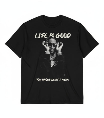 B&B Print Your Vibe “Life is Good Future Rapper” Black Max Heavyweight 7.5oz Oversized Streetwear Graphic T-Shirt for Men – 100% Cotton with Lycra Collar