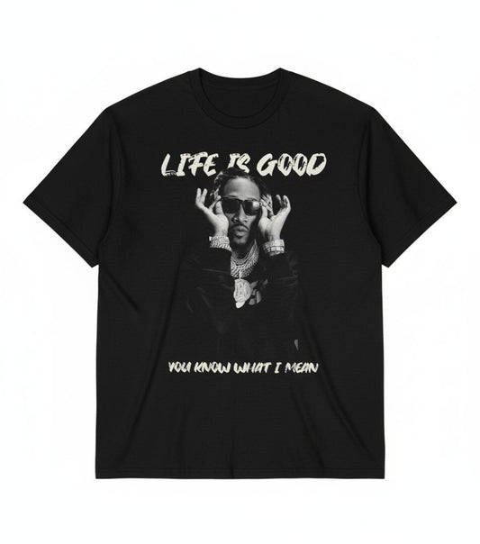 B&B Print Your Vibe “Life is Good Future Rapper” Black Max Heavyweight 7.5oz Oversized Streetwear Graphic T-Shirt for Men – 100% Cotton with Lycra Collar