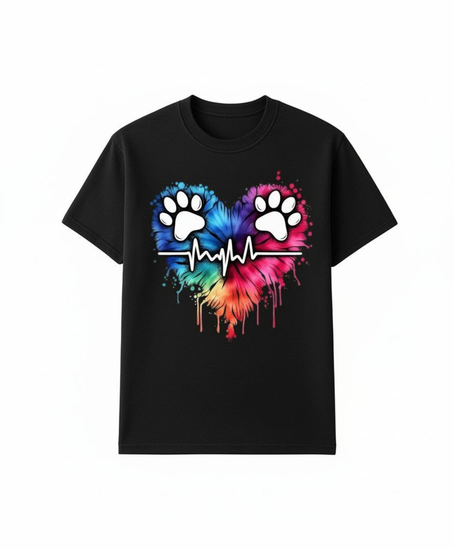 B&B Print Your Vibe " Cute and Colorful Paw Heartbeat"- 100% Cotton Pet Lover Tee