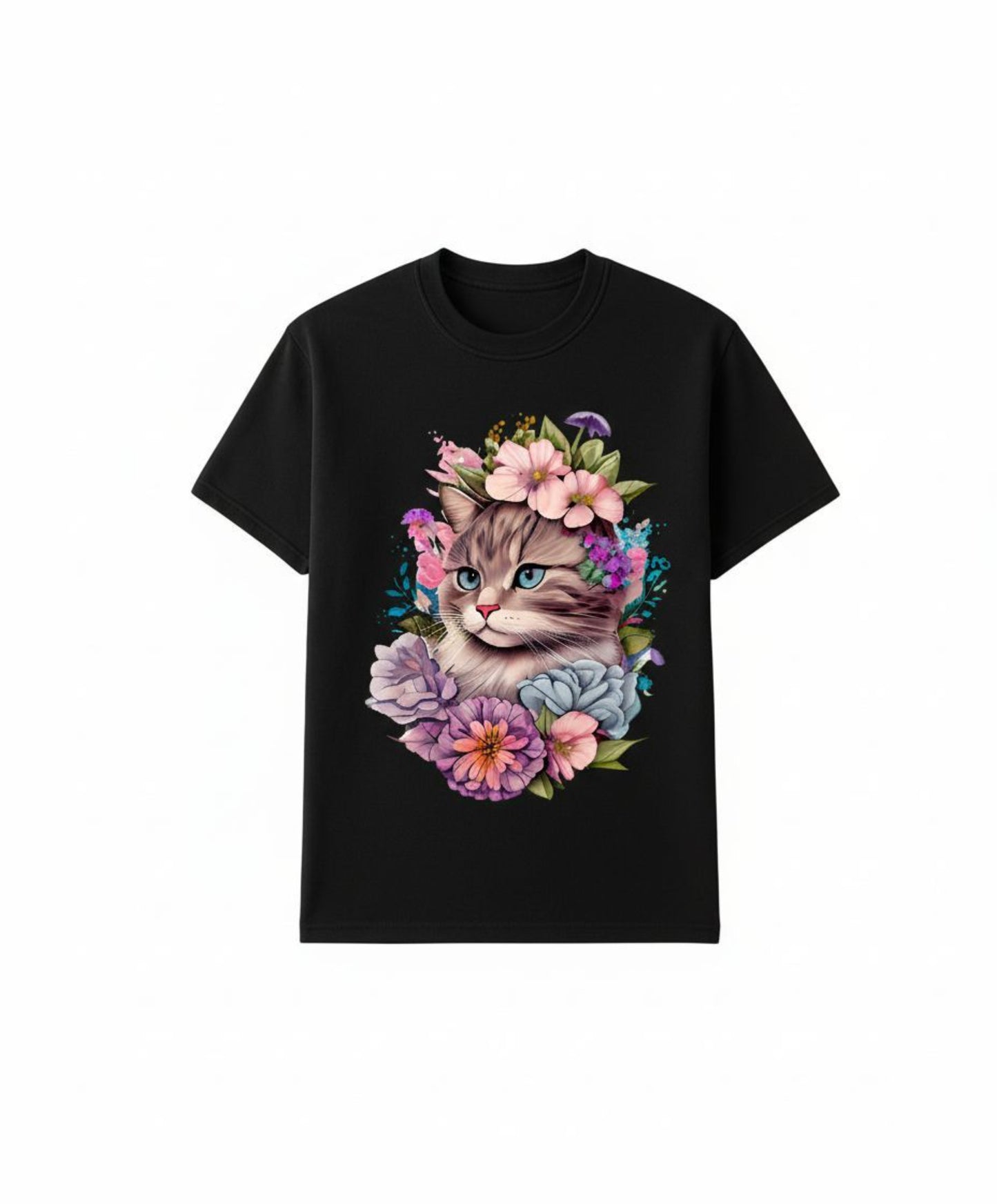 B&B Print Your Vibe “Cute and colorful  Women’s Graphic Cat T-Shirt 100% Cotton Fun Pet Lover Tee – Soft Casual