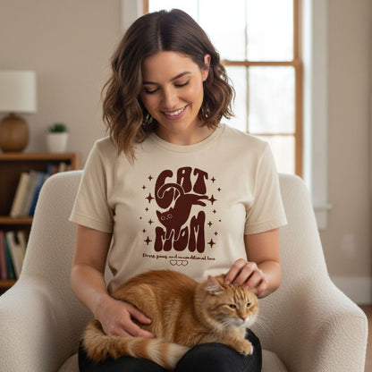 B&B Print Your Vibe “Cat MOM” Women’s T-Shirt – Beige Pet Lovers Graphic Tee