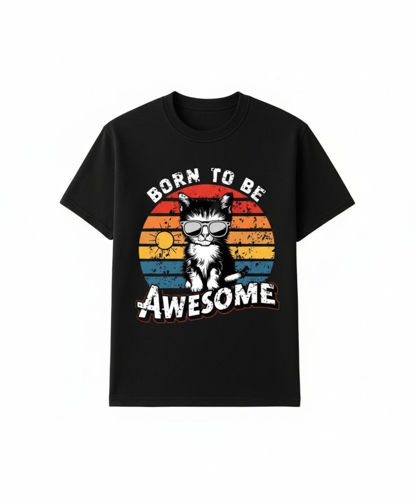 B&B Print Your Vibe “Born to Be Awesome” Unisex Cat Graphic T-Shirt – 100% Cotton Funny Pet Lover Tee