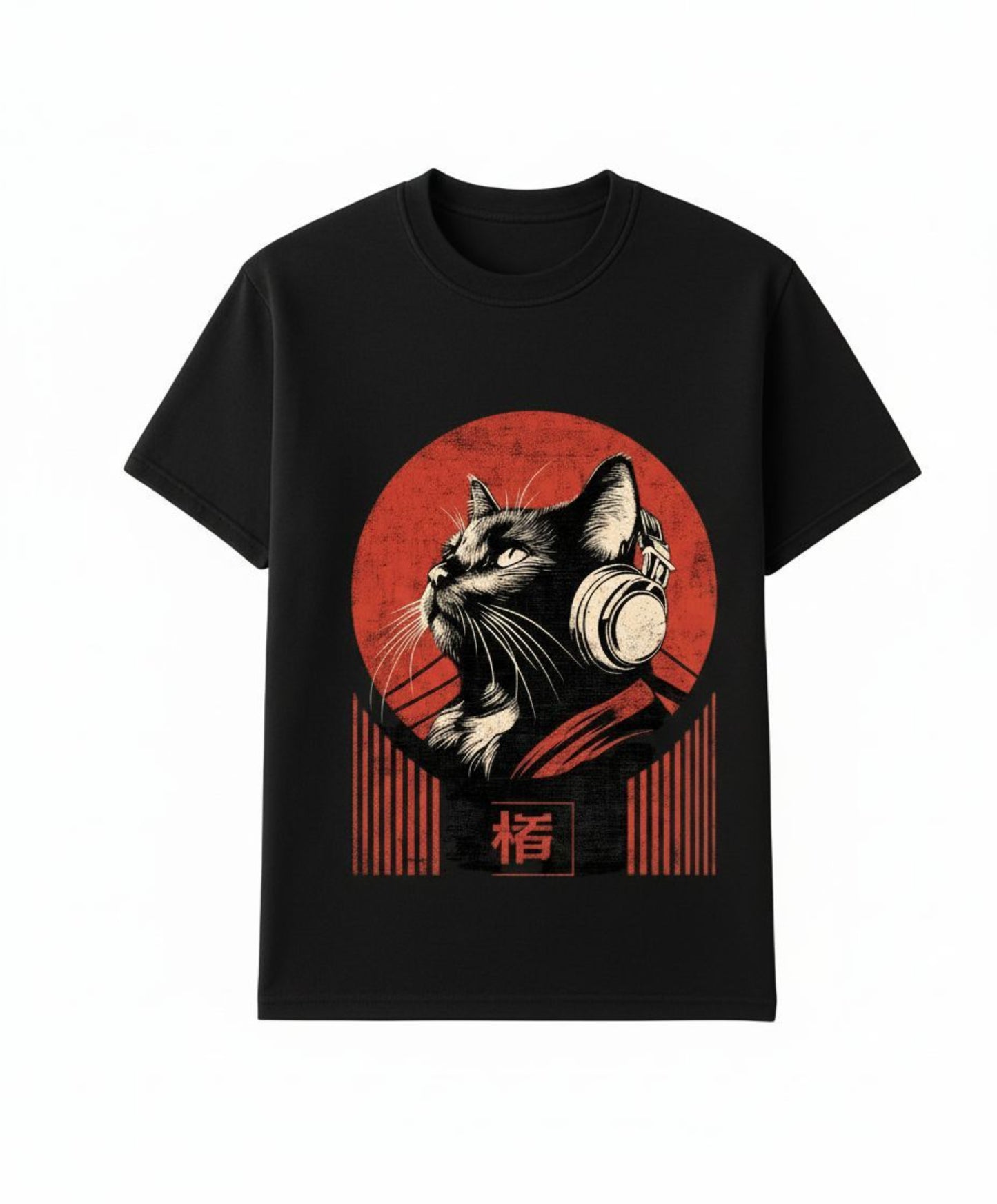 B&B Print Your Vibe "Headphone Cat" Unisex T-Shirt – 100% Cotton Music Lover Graphic Tee for Cat Fans & Streetwear Style