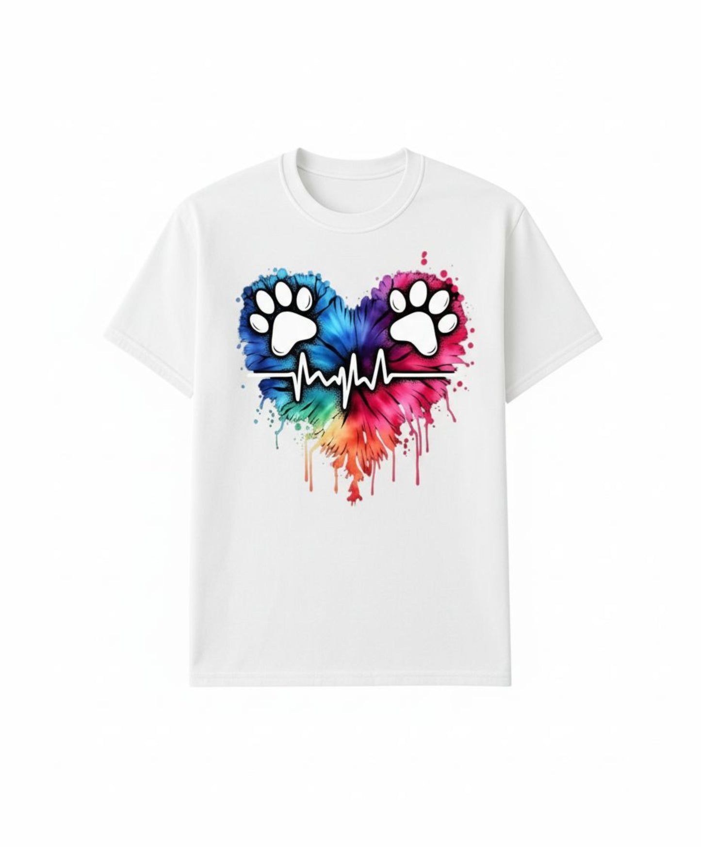 B&B Print Your Vibe " Cute and Colorful Paw Heartbeat"- 100% Cotton Pet Lover Tee