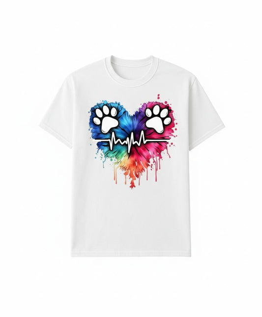 B&B Print Your Vibe " Cute and Colorful Paw Heartbeat"- 100% Cotton Pet Lover Tee