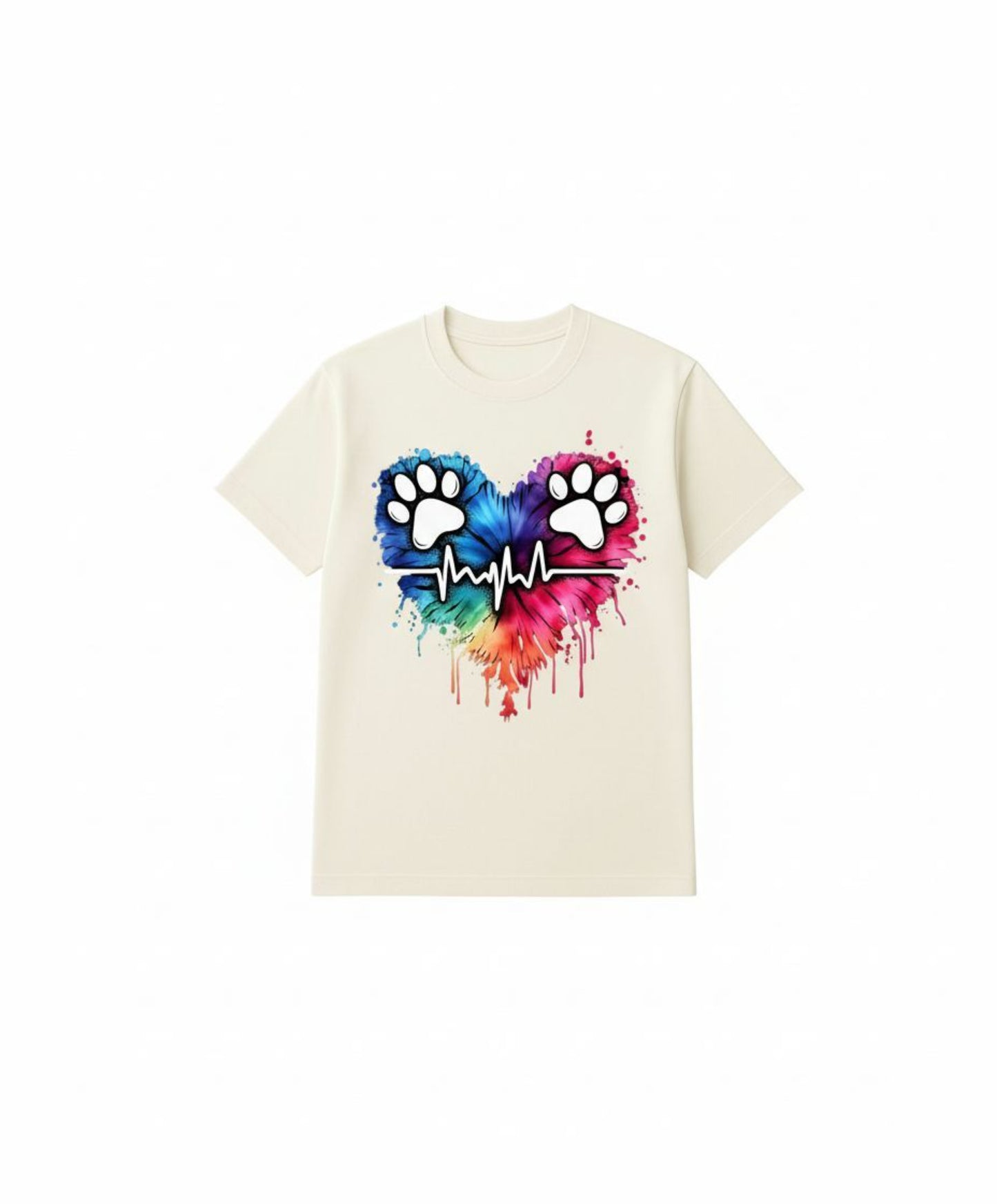 B&B Print Your Vibe " Cute and Colorful Paw Heartbeat"- 100% Cotton Pet Lover Tee