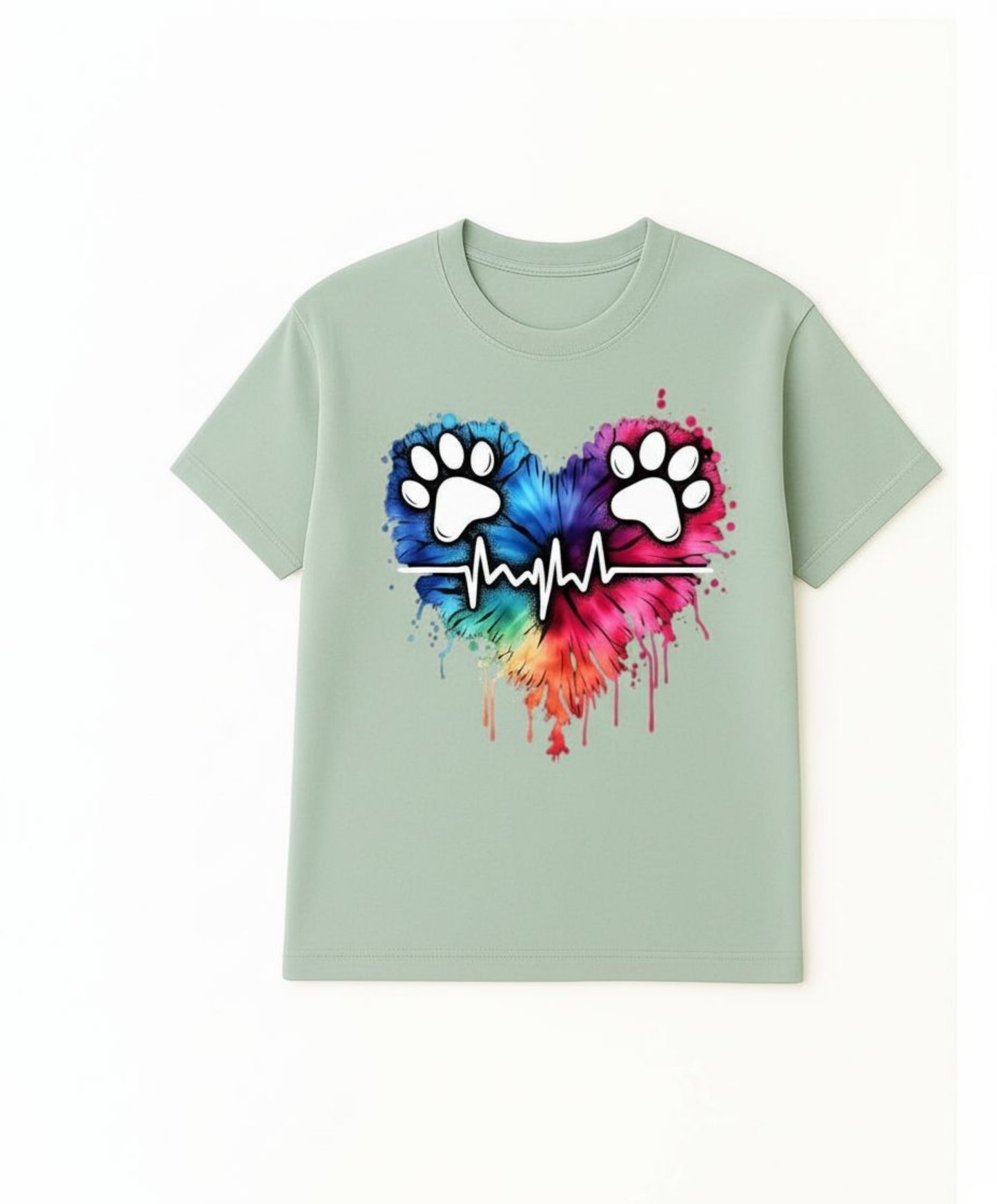 B&B Print Your Vibe " Cute and Colorful Paw Heartbeat"- 100% Cotton Pet Lover Tee