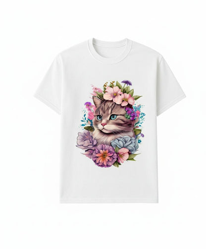 B&B Print Your Vibe “Cute and colorful  Women’s Graphic Cat T-Shirt 100% Cotton Fun Pet Lover Tee – Soft Casual