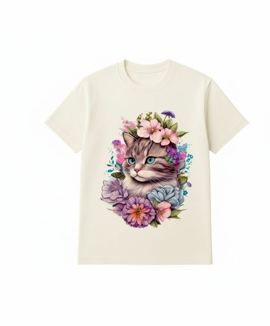 B&B Print Your Vibe “Cute and colorful  Women’s Graphic Cat T-Shirt 100% Cotton Fun Pet Lover Tee – Soft Casual