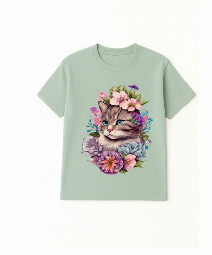 B&B Print Your Vibe “Cute and colorful  Women’s Graphic Cat T-Shirt 100% Cotton Fun Pet Lover Tee – Soft Casual