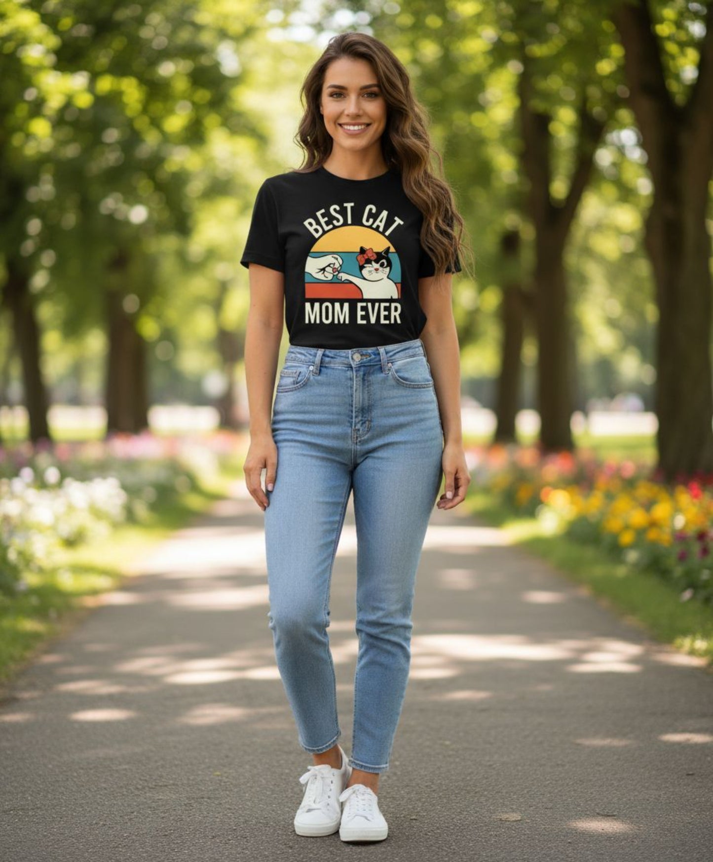 B&B Print Your Vibe “Best Cat Mom Ever” Women’s Graphic T-Shirt – 100% Cotton Cute Pet Lover Tee – Soft Casual Cat Mom Gift Top