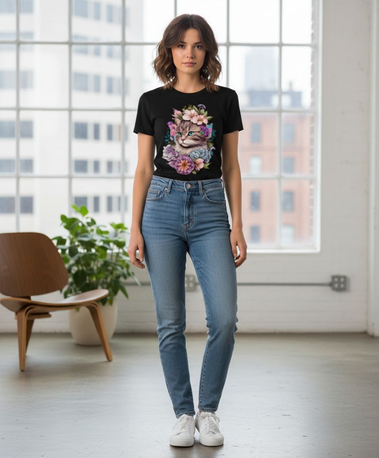 B&B Print Your Vibe “Cute and colorful  Women’s Graphic Cat T-Shirt 100% Cotton Fun Pet Lover Tee – Soft Casual