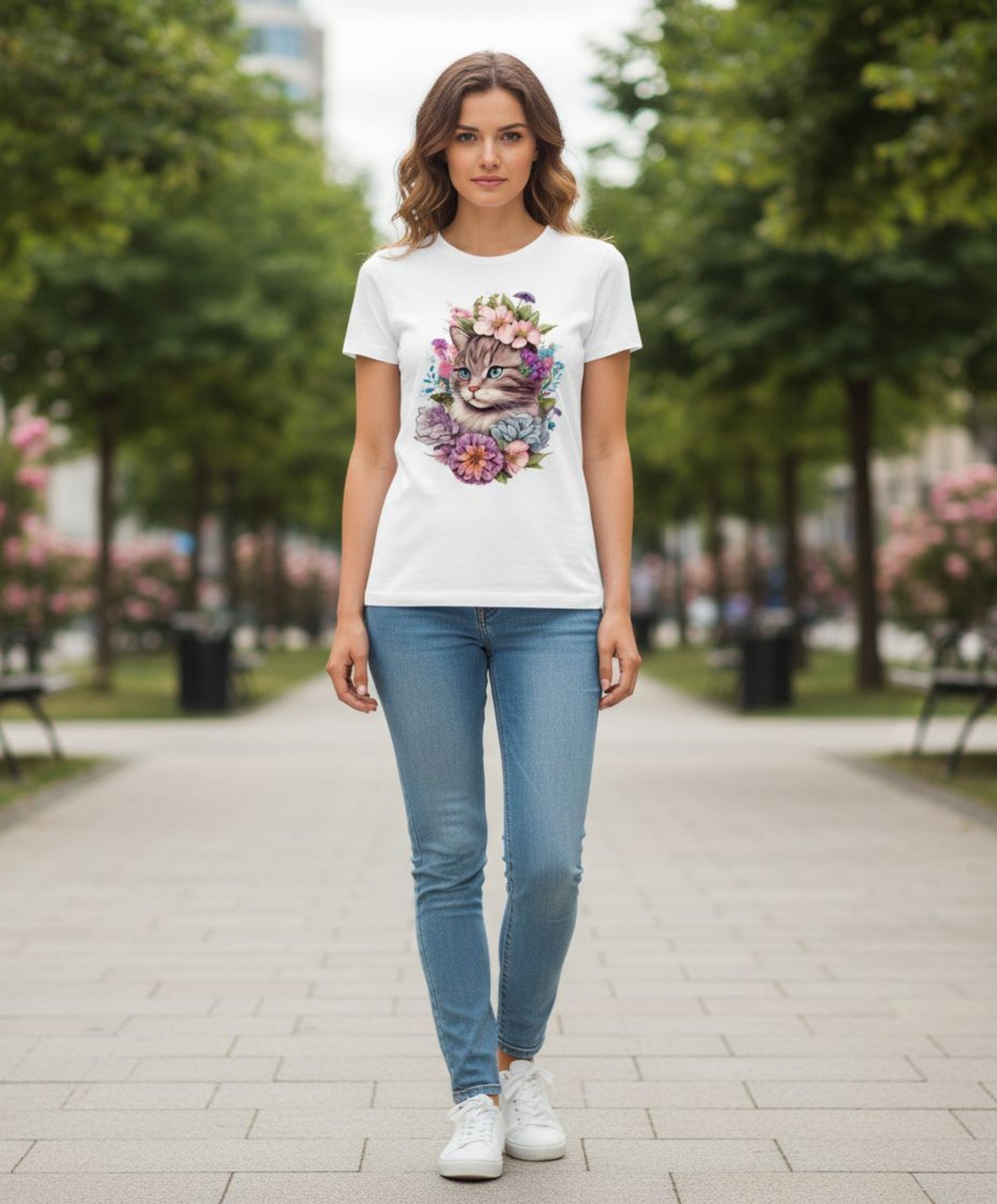 B&B Print Your Vibe “Cute and colorful  Women’s Graphic Cat T-Shirt 100% Cotton Fun Pet Lover Tee – Soft Casual