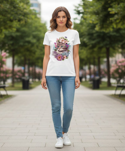 B&B Print Your Vibe “Cute and colorful  Women’s Graphic Cat T-Shirt 100% Cotton Fun Pet Lover Tee – Soft Casual