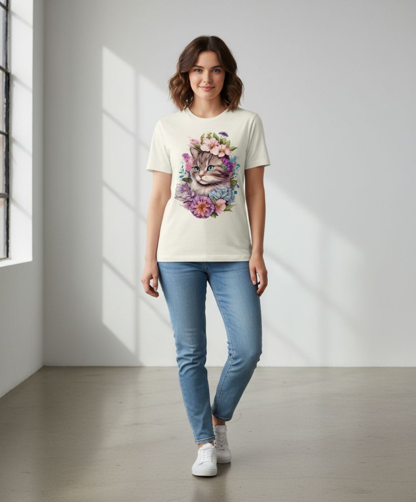 B&B Print Your Vibe “Cute and colorful  Women’s Graphic Cat T-Shirt 100% Cotton Fun Pet Lover Tee – Soft Casual