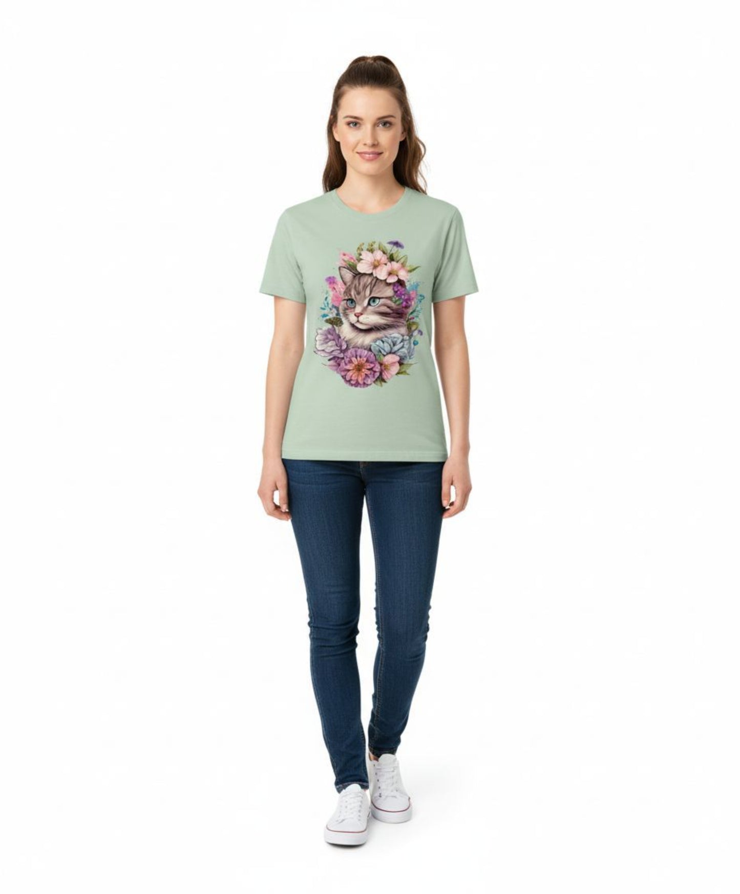 B&B Print Your Vibe “Cute and colorful  Women’s Graphic Cat T-Shirt 100% Cotton Fun Pet Lover Tee – Soft Casual