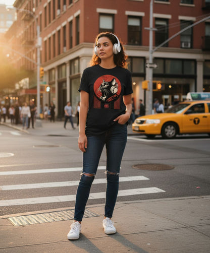 B&B Print Your Vibe "Headphone Cat" Unisex T-Shirt – 100% Cotton Music Lover Graphic Tee for Cat Fans & Streetwear Style