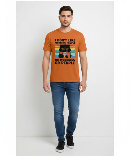 B&B Print Your Vibe “I don't like morning people, or Mornings or people” Unisex Graphic Cat T-Shirt – 100% Cotton Funny Pet Lover Tee –