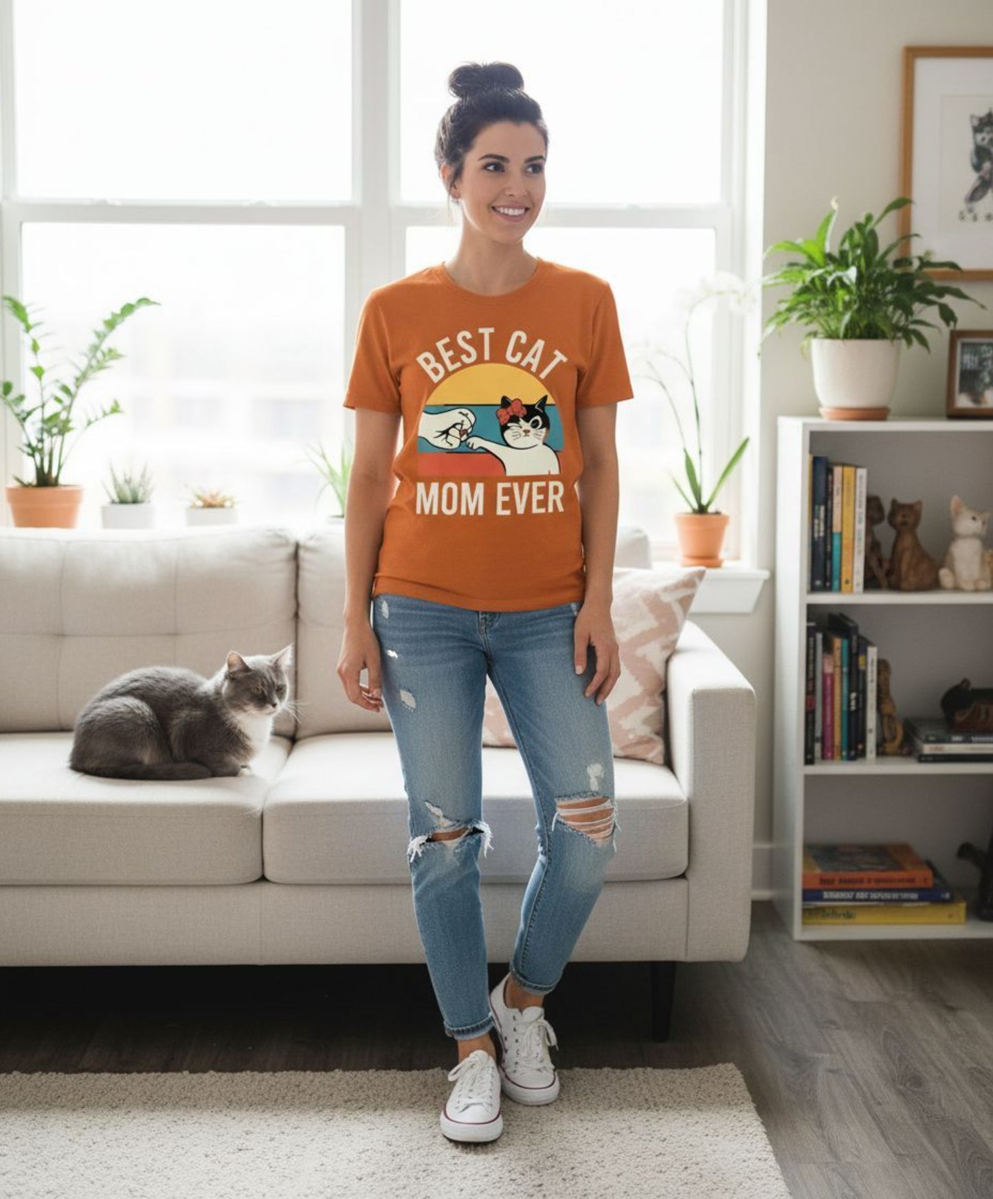 B&B Print Your Vibe “Best Cat Mom Ever” Women’s Graphic T-Shirt – 100% Cotton Cute Pet Lover Tee – Soft Casual Cat Mom Gift Top