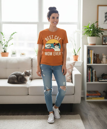 B&B Print Your Vibe “Best Cat Mom Ever” Women’s Graphic T-Shirt – 100% Cotton Cute Pet Lover Tee – Soft Casual Cat Mom Gift Top