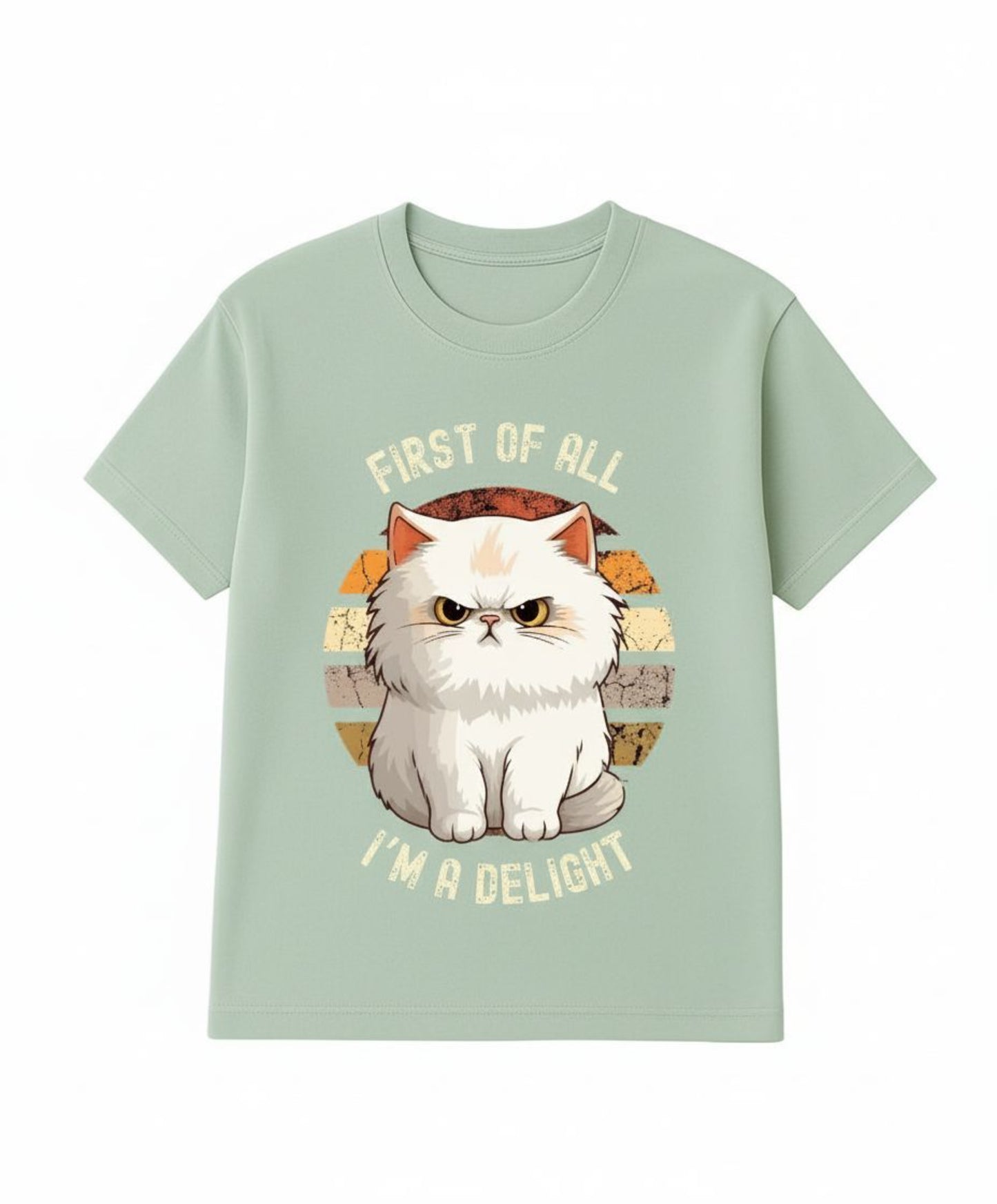 B&B Print Your Vibe “First of all, I'm a Delight” Unisex Graphic Cat T-Shirt – 100% Cotton Fun Pet Lover Tee