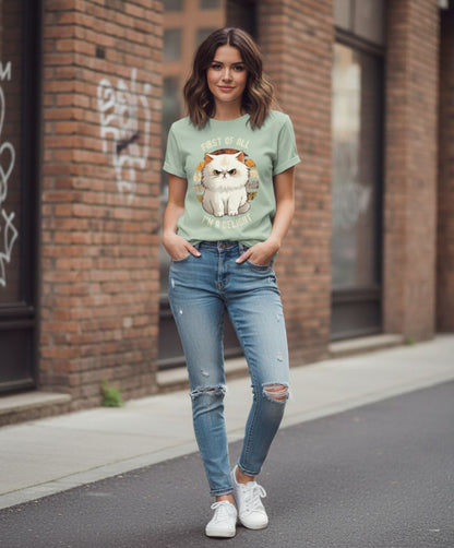 B&B Print Your Vibe “First of all, I'm a Delight” Unisex Graphic Cat T-Shirt – 100% Cotton Fun Pet Lover Tee